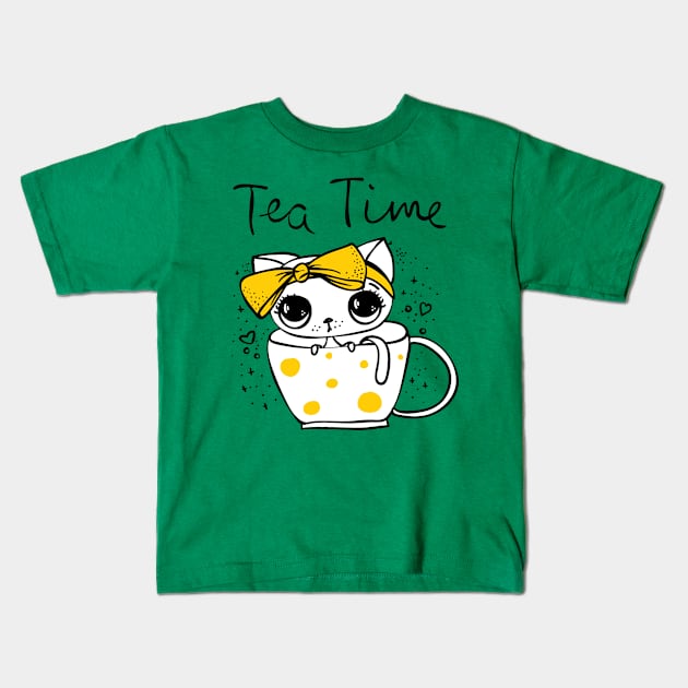 Tea Cup Size Cup Yellow Ribbon Kids T-Shirt by LaarniGallery